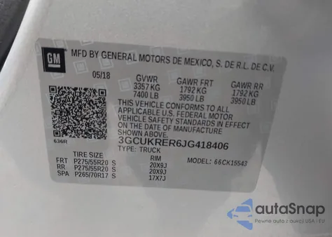 2018 Chevrolet Silverado 1500 1Lt z USA, uszkodzony, nr VIN 3GCUKRER6JG418406